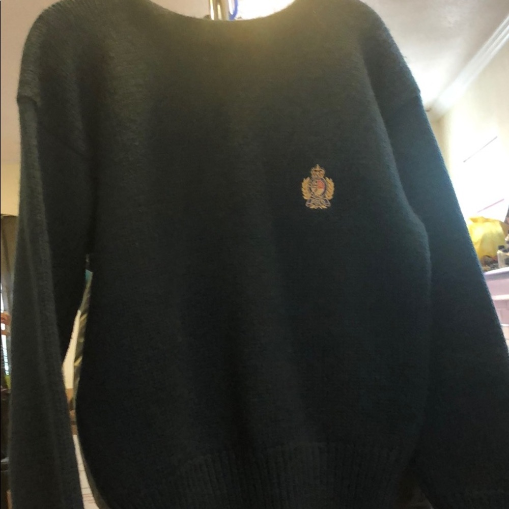 100% Wool Polo Knit Sweater Men’s L dark green